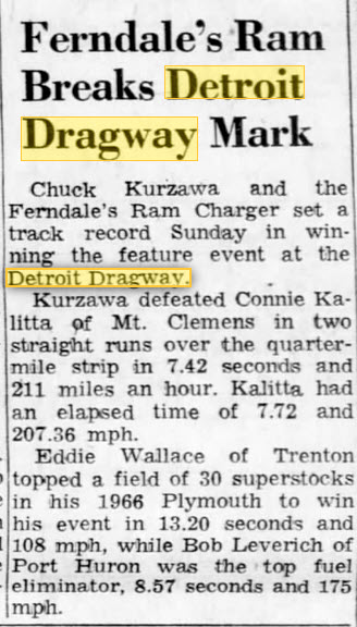 Detroit Dragway - Old Friend Of This Site Chuck Kurzawa April 17 1967